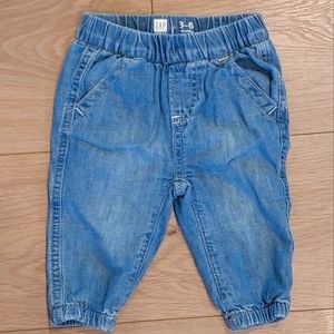 3/$30 Baby GAP Pull-On Jersey Lined Denim Joggers 3-6 months